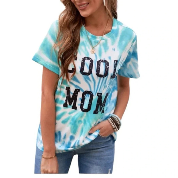 MOM GRAPHIC NEW WOMENS TIE DYE TSHIRT SHIRT TOP TOPS BLUE GIFT BABY TEE SIZE L - Picture 3 of 6